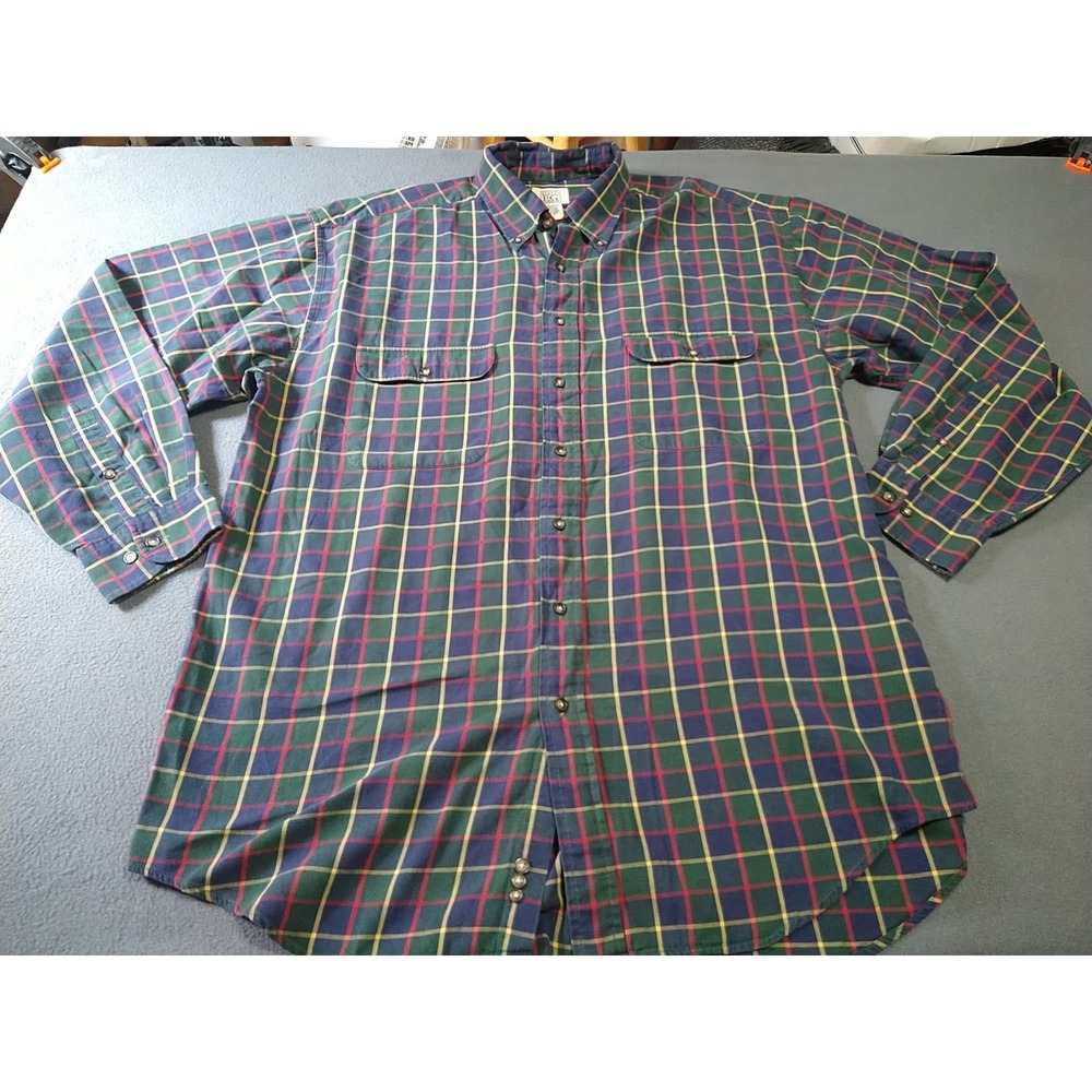 Field Gear Button Down Shirt Men LT Navy/Green Check Long Sleeve Preppy College